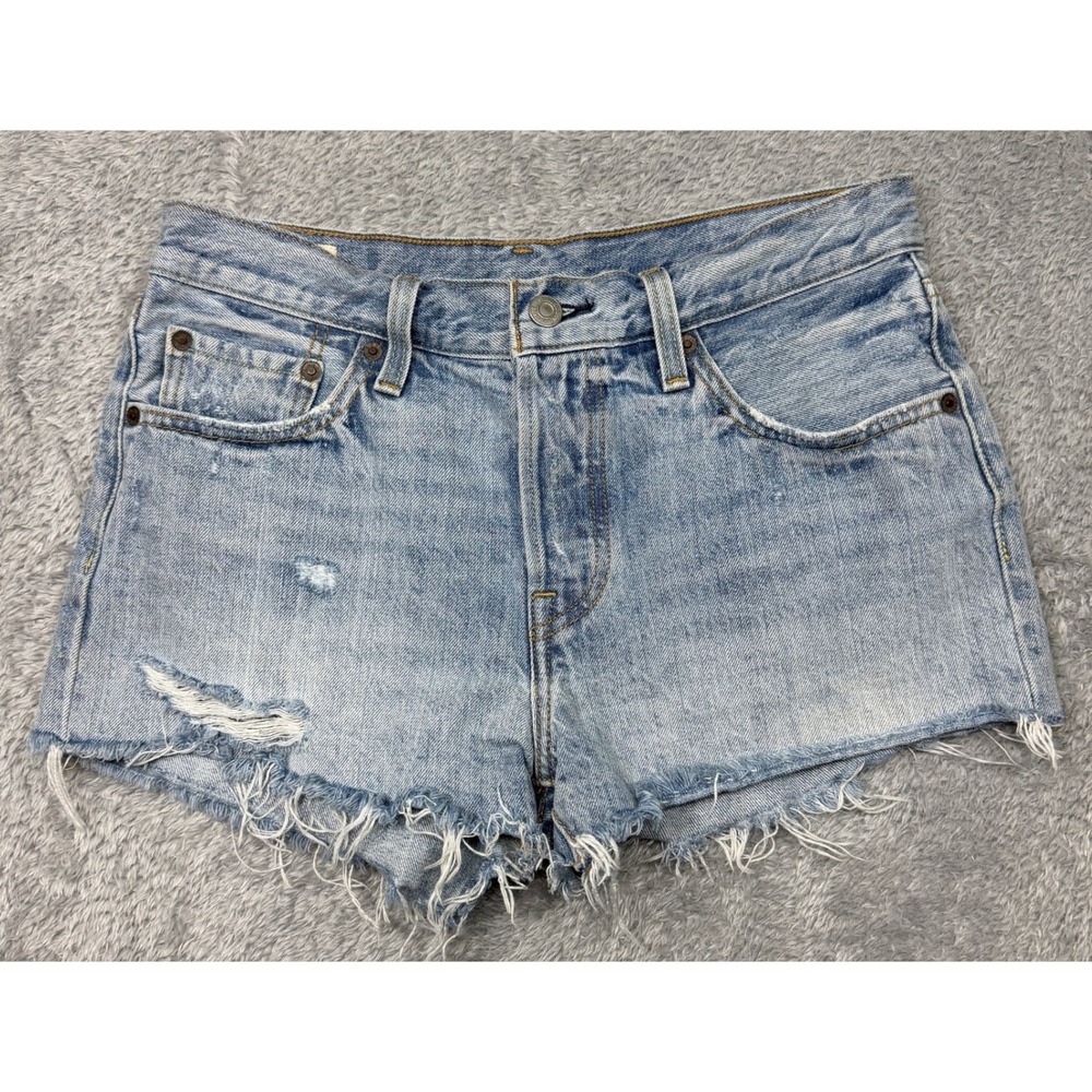 Levi's 501 Shorts Womens 27 Blue Distressed Cutoff Button Fly Premium